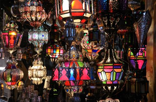 hanging lamps with stain glass in Morocco