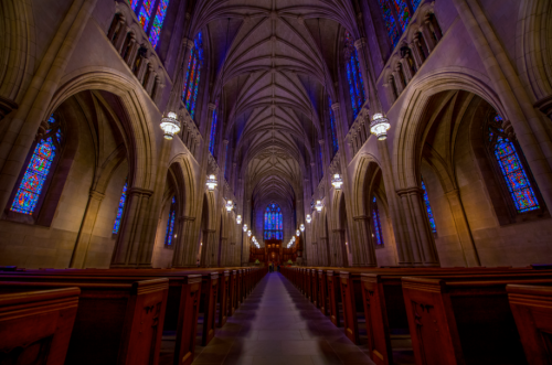 Inside Duke Chapel at night
